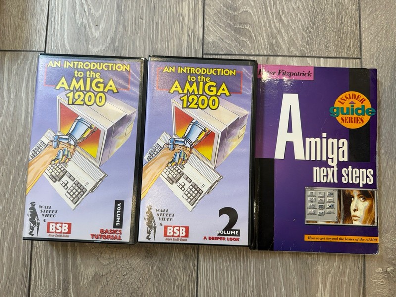 Amiga VHS tutorial videos x 2 and guidebook (Introduction to Amiga 1200 1 & 2)