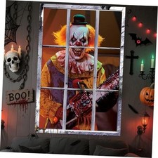Scary Halloween Curtains Window Decorations, Creepy Ghost Chainsaw Clown