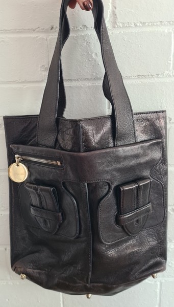 Chloe Handbag Saskia Twin Pocket Tote Bag Black Leather Fall 2008 Handbag