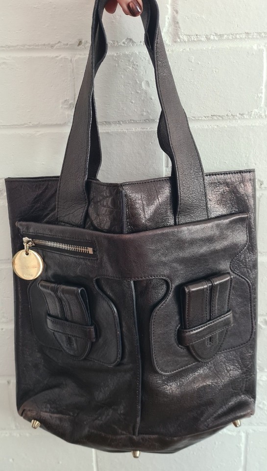 Chloe Handbag Saskia Twin Pocket Tote Bag Black Leather Fall 2008 Handbag