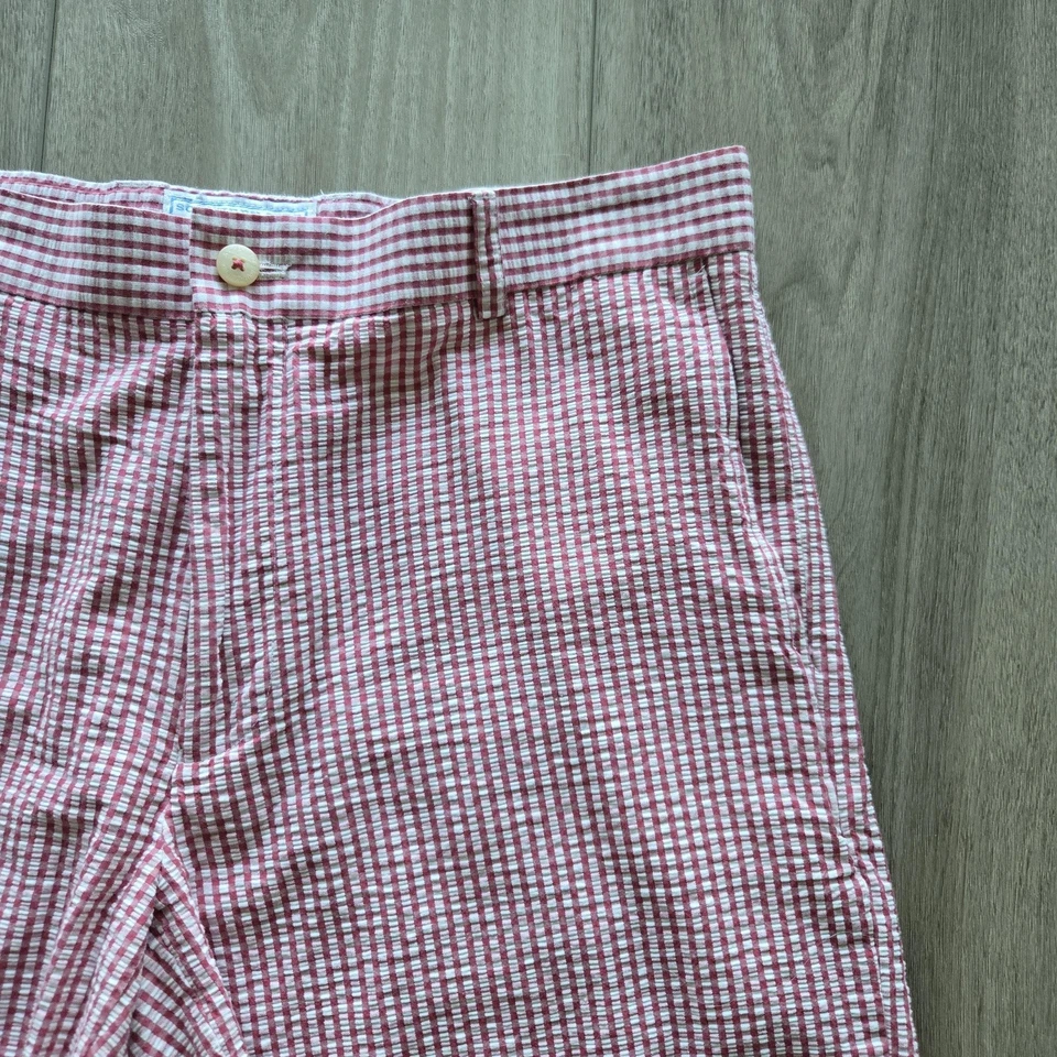 Southern Tide Shorts Mens 36 Red White Seersucker Gingham Cotton Preppy Chino - Image 2 of 4