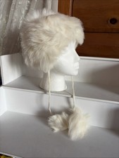 Vintage Child s Faux Fur Winter white tassle balls girls hat cap