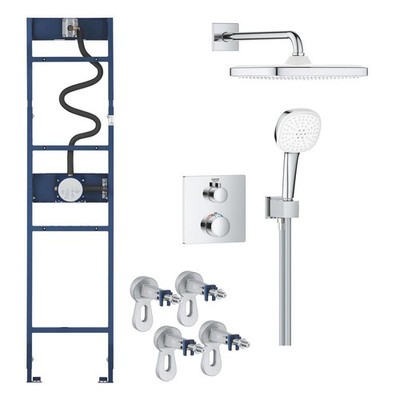 Grohe Grohtherm Duschsystem eckig inkl. Rapido Duschrahmen Mono & Wandwinkel