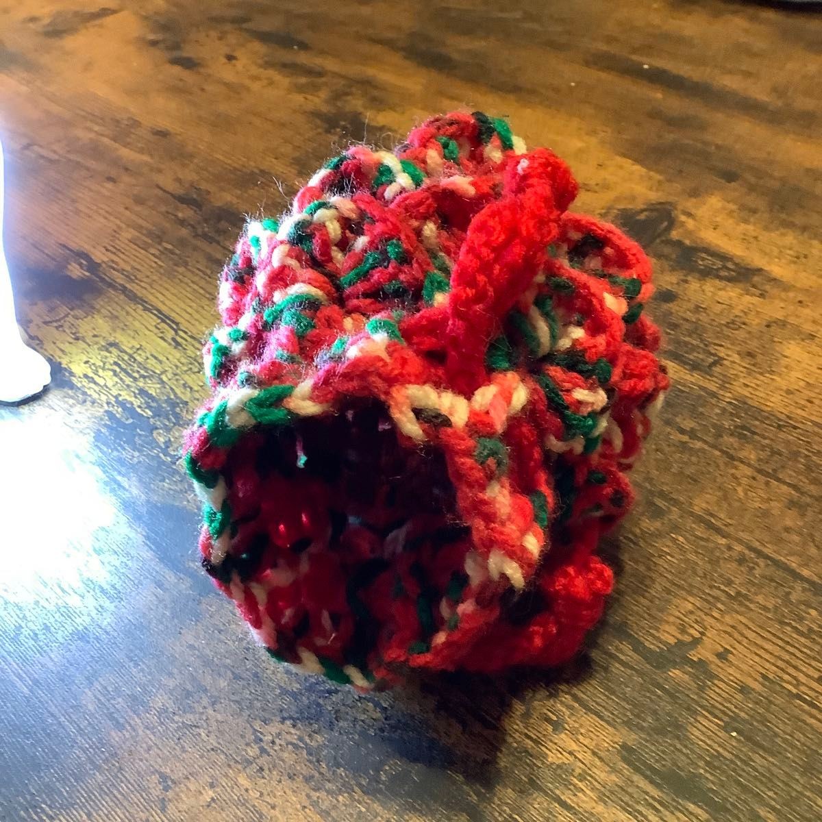 Hand-knitted strawberry pattern drawstring pouch … - image 4