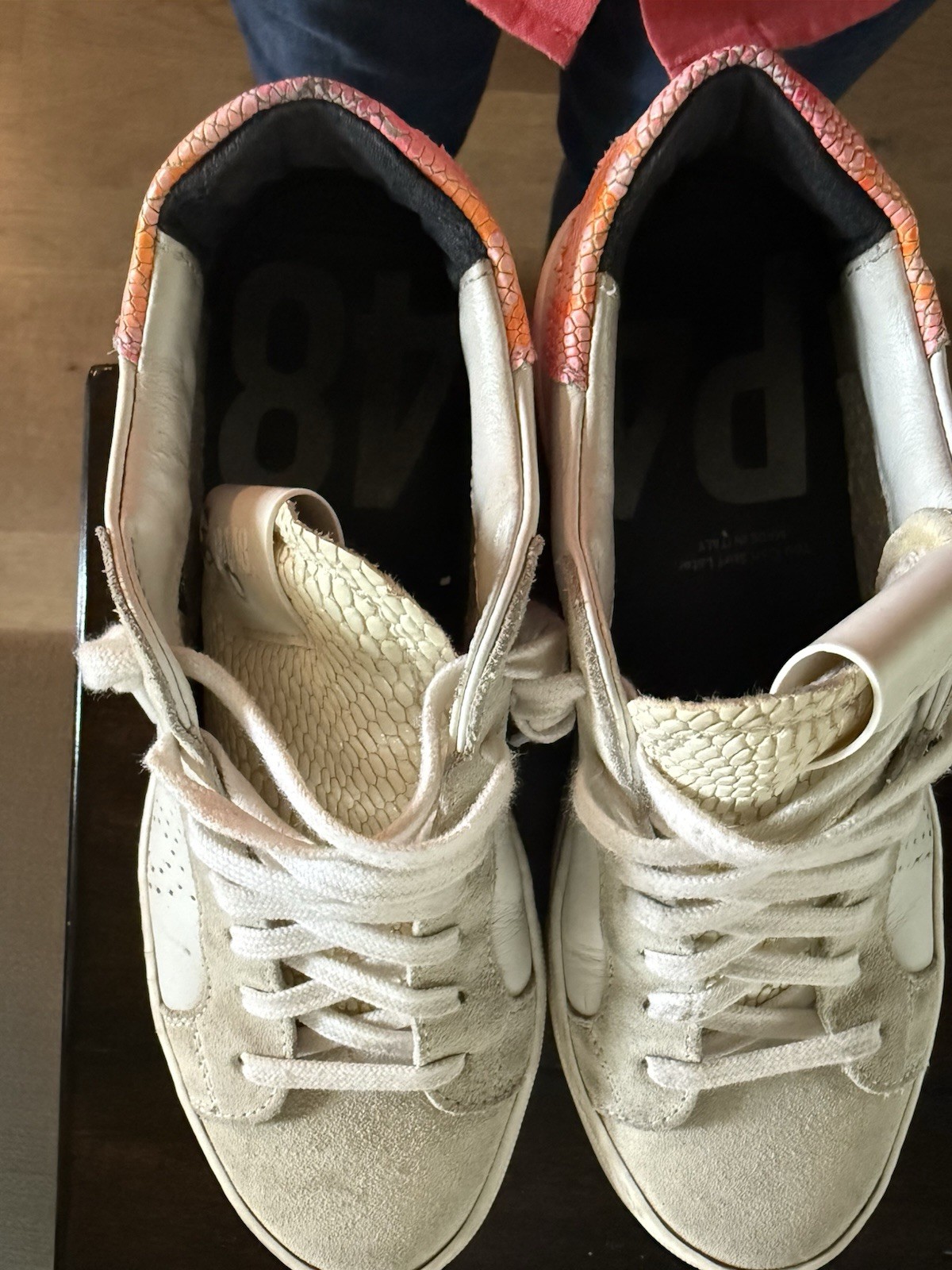 P448 White Python Suede  leather Sneaker pink pyt… - image 1