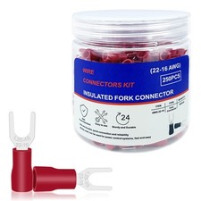 250PCS Insulated Fork Spade Wire Connectors, Tinned Red Copper Red U-Type Wir...