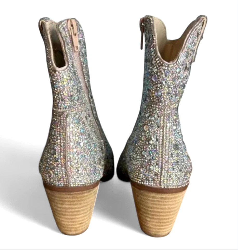 BOTAS CORTAS ESTILO VAQUERO BETSEY JOHNSON Diva Piedras Vidrio Transparente Brillantes 8 Foto 4 de 4