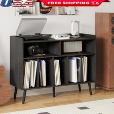 Vinyl Record Player Stand Storage Cabinet W/ Open Shelves  Sturdy Legs New