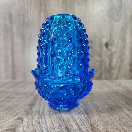 Vintage Fenton Colonial Blue Hobnail Glass Fairy Lamp Light -mm
