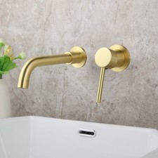 Brushed Gold Bathroom Sink Faucets 2 Holes Wall Mounted Basin Mixer Brass Taps  