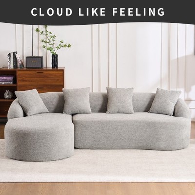 LY-022 GREY COMPRESSION SOFA Combining Chaise Longue With 3-seater, Wood Grain C