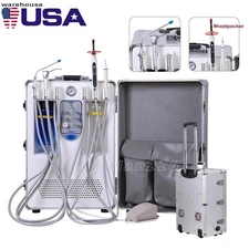 Portable Dental Delivery Unit Rolling Case Air Compressor Syringe Suction 4Hole