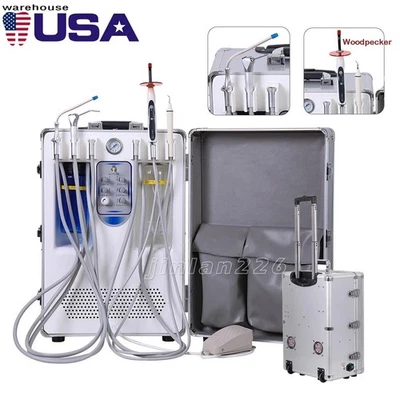 Portable Dental Delivery Unit Rolling Case Air Compressor Syringe Suction 4Hole