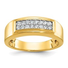 10k Yellow Gold Polished 2-Row 1/3 Ct Round Cut Diamond Mens Ring Size 10