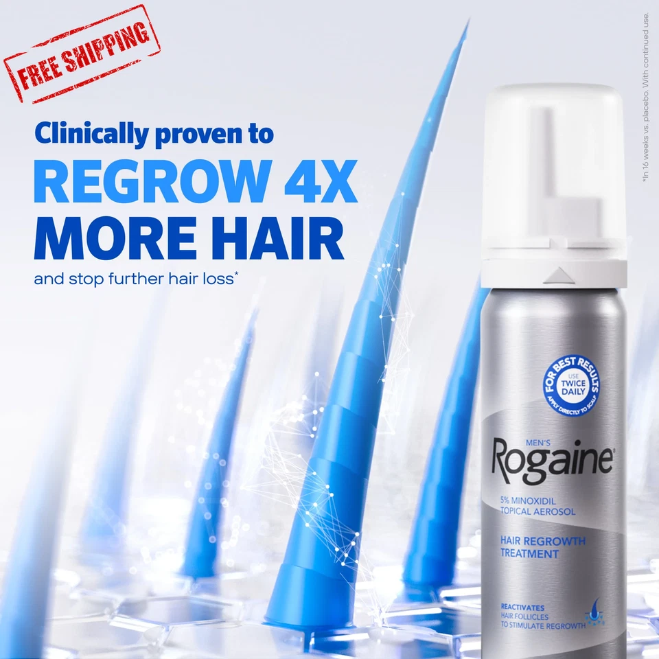 Tratamiento capilar fino con espuma de minoxidil Rogaine 5 % para hombre, suministro para 1 mes Foto 2 de 4