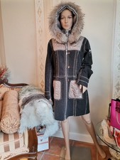 Edler SPORTALM Mantel Wintermantel BLAU/ Grau PELZ GR 40 L Echtfell JACKE Coat