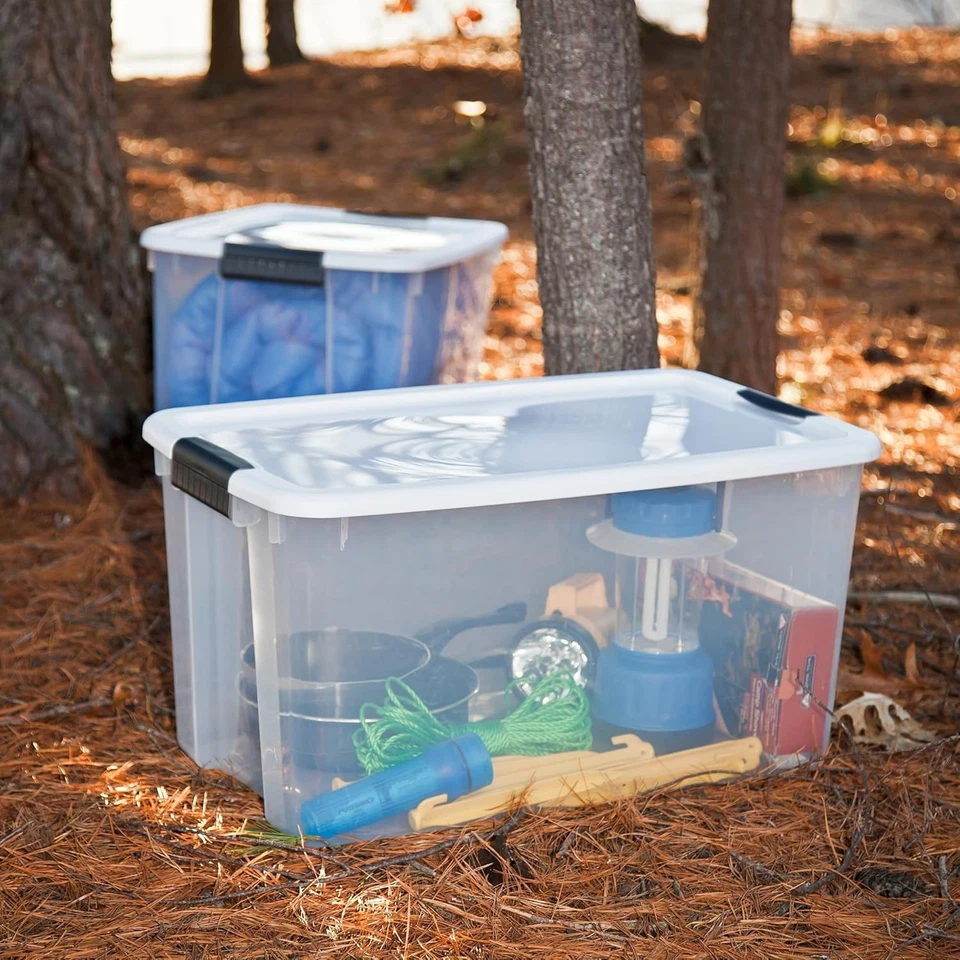 Paquete de 4 contenedores de almacenamiento transparentes de 70 cuartos con tapas cajas organizadoras de alta resistencia Foto 4 de 4