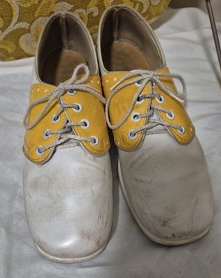 Vtg 60s 70s Brunswick Bowling Shoes Yellow White Saddle Oxford Retro 11.5 Inch