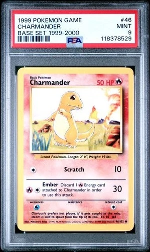 1999 POKEMON GAME 46 CHARMANDER BASE SET 1999-2000 PSA 9 MINT
