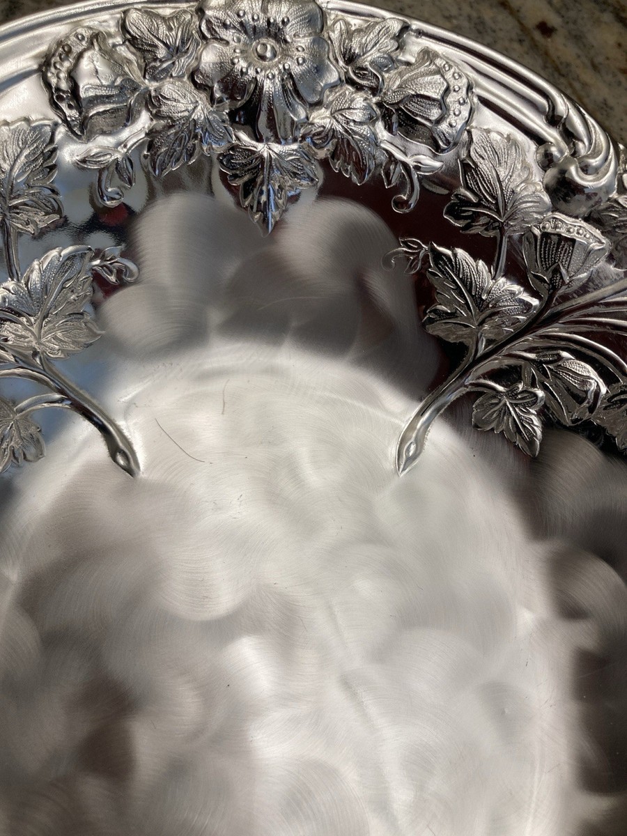 Vintage WMF Ikora Germany Floral Pattern Silver Plate Footed Oval