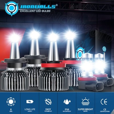 For 2009-2014 Hyundai Genesis 8-side LED Headlight High/Low Beam+Fog Light Bulbs