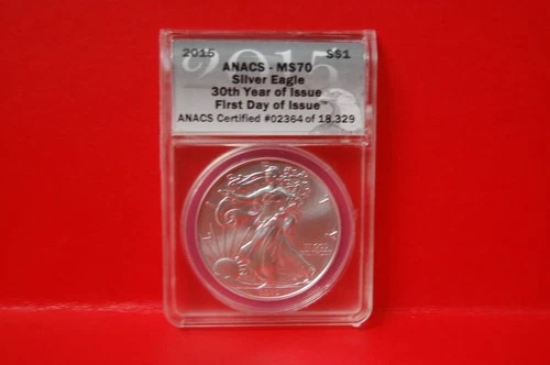2015 American Silver Eagle $1 Coin ANACS MS70 FDOI 30th Anniversary Label