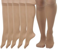 Women Pack of 6 Sheer Knee-High Trouser Socks Reinforces Toes - Suntan - OS