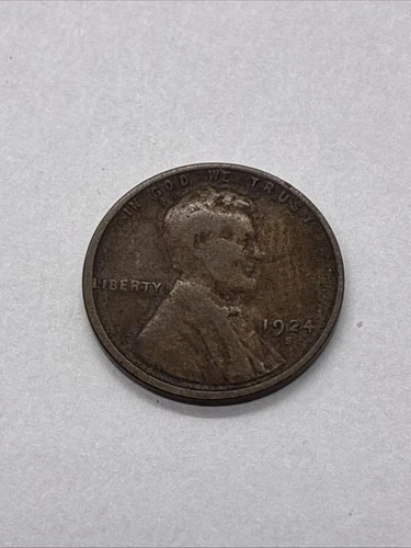 1924-S Lincoln Wheat Cent Penny 1c Circulated VG Condition