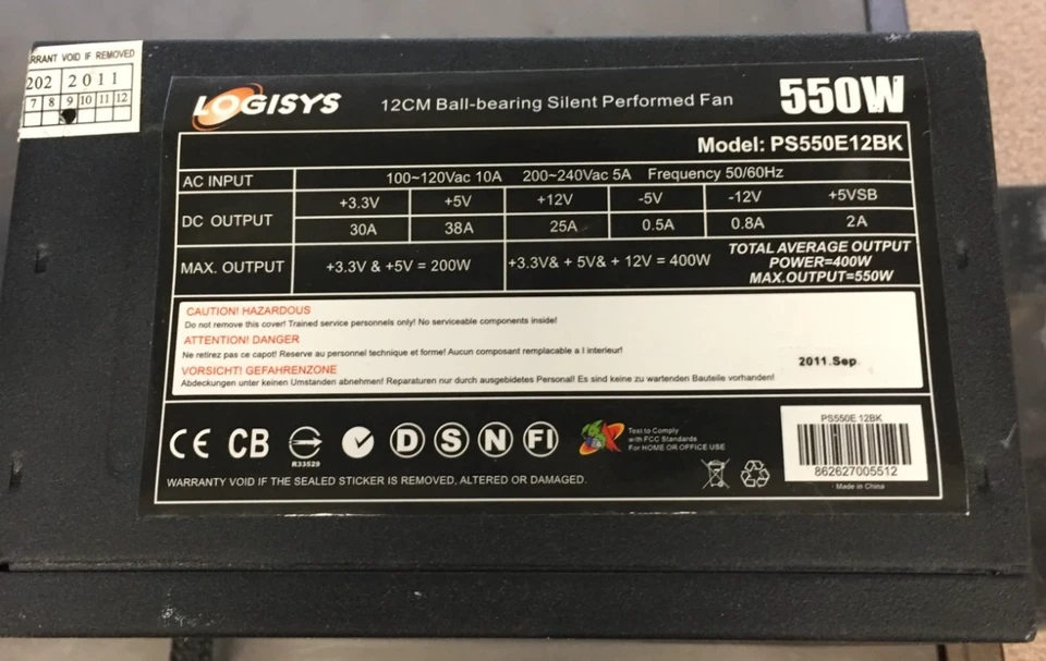 LOGISYS 550W ATX 20/4-PIN BLACK DUAL FAN SWITCHING POWER SUPPLY PS550E12BK - Image 2 of 4
