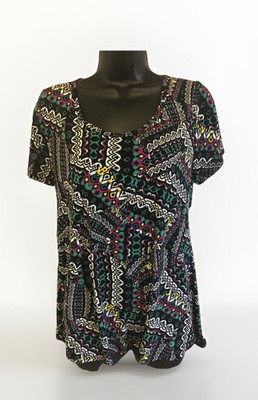 LuLaRoe Women s Small Black Multicolor Geometric Short Sleeve Top NWT