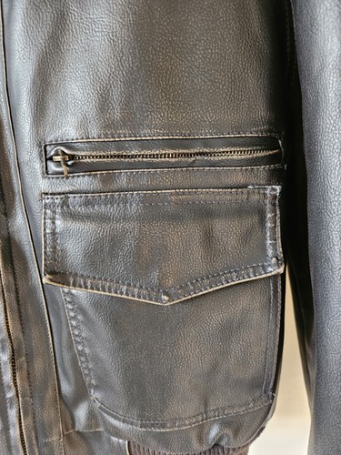 Tommy Hilfiger Jacket Bomber Zip Collar Mens Size L Distressed Faux Leather - Picture 4 of 14