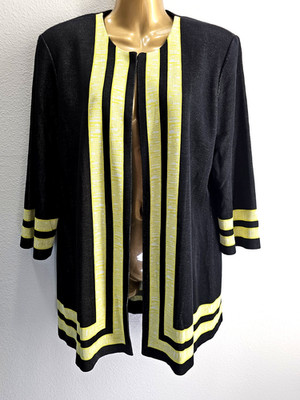 Exclusively Misook Black Yellow Stripe Longline Cardigan Jacket size L