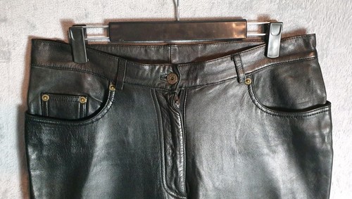 ​Weiche schwarze Lammfell Lederhose W34 L30 Unisex Festival Goth Rock - Bild 2 von 8
