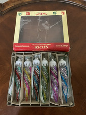 Christopher Radko Shiny Brite Twisted Tinseled Icicles Ornament 6.5" Box of 6