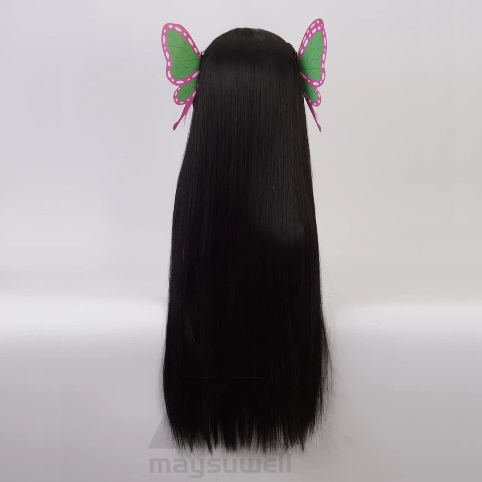 Peluca de anime Kochou Kanae Demon Slayer Pelucas con disfraces para mujeres Pelo largo negro Foto 4 de 4