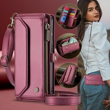 CaseMe Crossbody Leder Kartenfach Schutztasche Case fr Samsung S24 S25 S26 Ultra