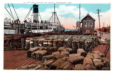New Orleans LA Louisiana Levee Scene Dock Cotton Bales White Border Postcard