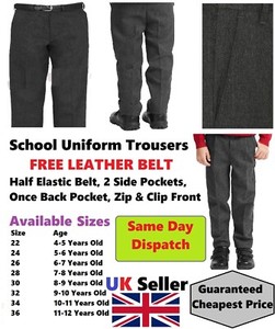 elasticated waist Free Leather Belt School Uniform Trousers for boys and girls
