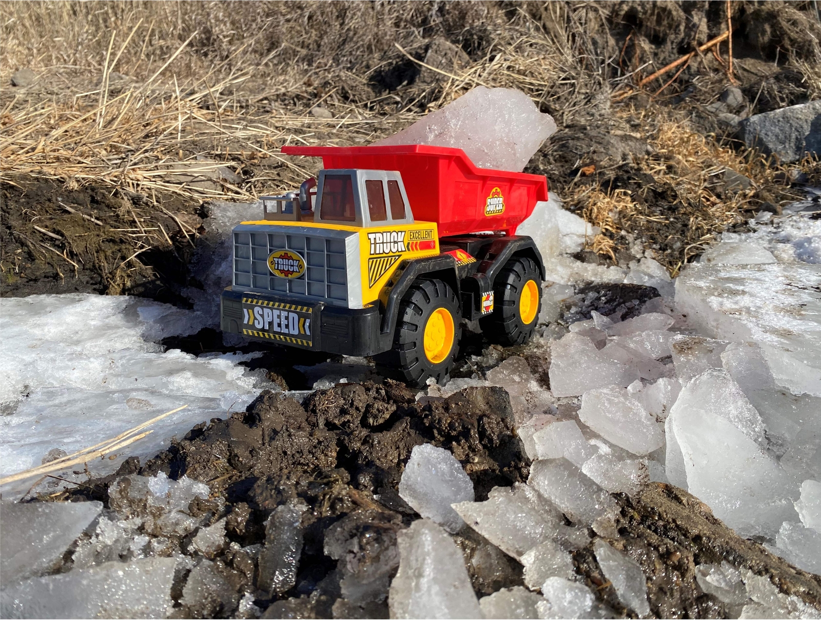 Big Dump Truck, Red and Yellow 16 inch Offroad Dump Truck, Dump Truck Toy Large