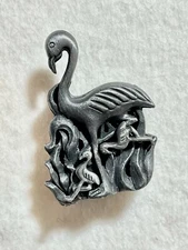 Vintage Torino Pewter Flamingo Jewelry Necklace Brooch Earrings Trinket Box Set