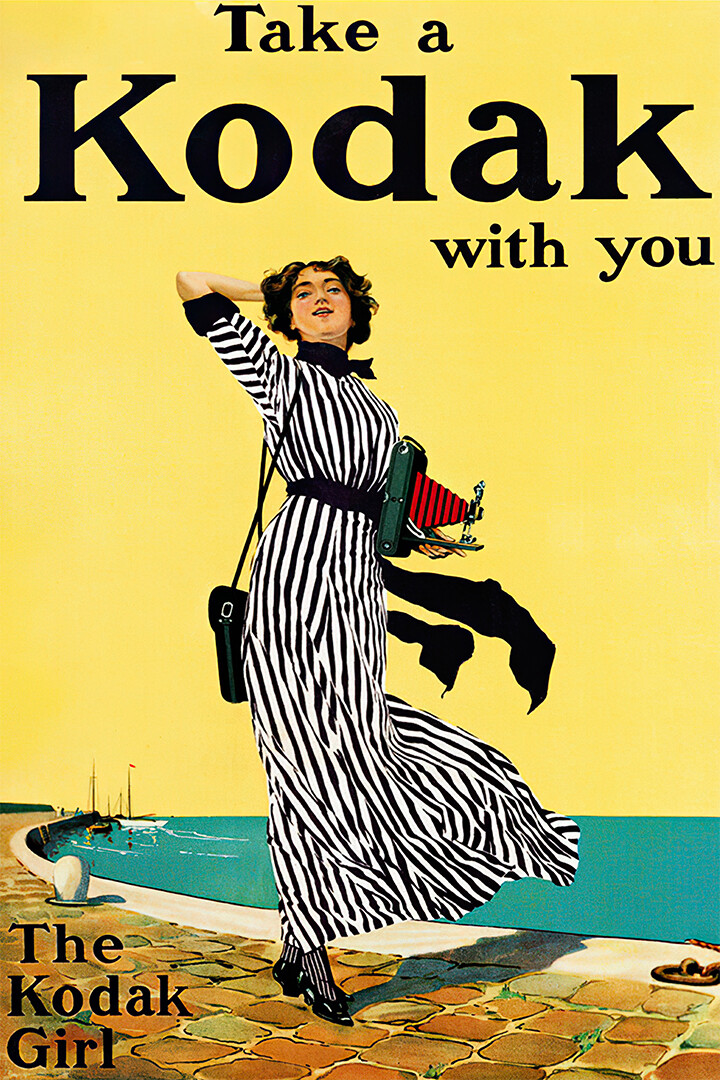 Kodak Camera Photographer Lady Beach Vintage Art Wall Room Poster