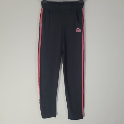 Ladies LONSDALE Joggers Size 8 UK W28 L32 Black Pink Gym Running Drawstring 