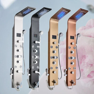 GATTOHOME LED Shower Panel Tower Column Stainless Steel Waterfall Massage Body Jet System