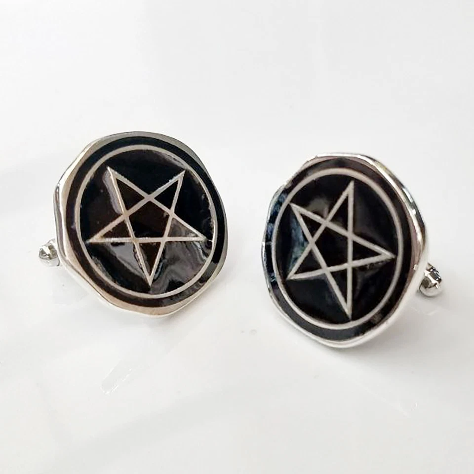 Gemelos de plata de ley 925 maciza, gemelos Lucifer, gemelos de pentagrama, Foto 4 de 4