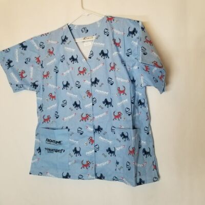 Frontline heartguard scrub snap front dog and cat blue size Large veterinarian