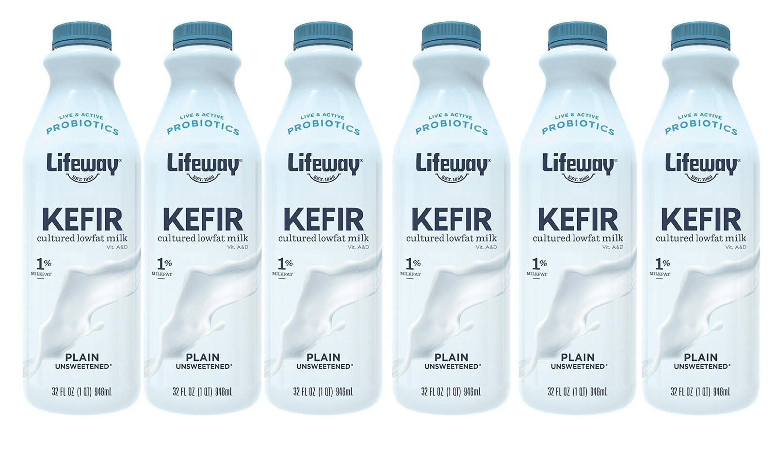 6-Pack Lifeway Plain Lowfat Kefir, Probiotic Cultured Milk Drink Size 32 oz each