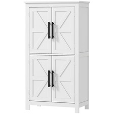 Wooden Bathroom Floor Storage Cabinet Organizer with 4 Doors Adjustable Shelf