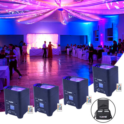 V-Show 4pcs+Bag Wireless WIFI Battery Uplight 6x18W 6in1 RGBWA UV for Wedding