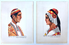 PIERRE JAILLET (1893-1957) / Deux aquarelles originales "TYPE ARIEGEOIS"