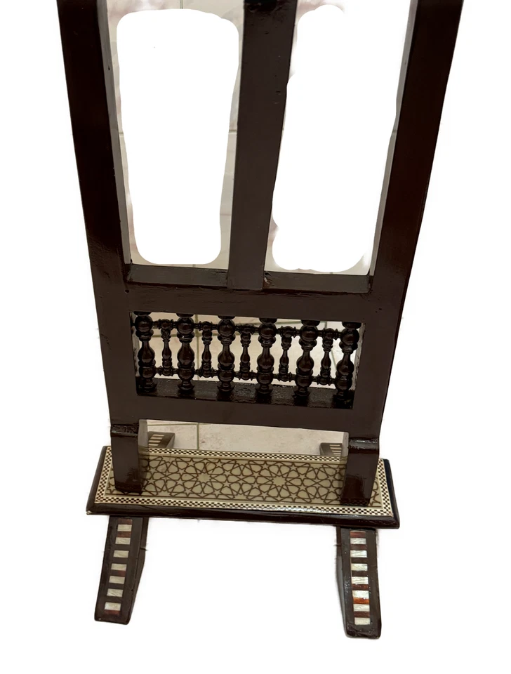 Handmade Wooden End Table Carving Wood Table Home Decor Mother of Pearl Inlay - Image 3 of 4